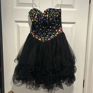 Black Strapless Dress with Colorful Gem Accents
